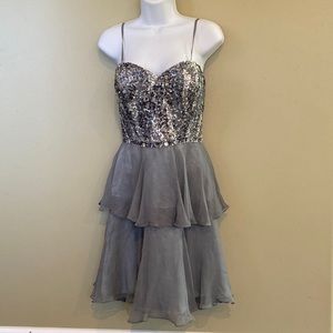 Scala sequin dress silver size 6 strapless